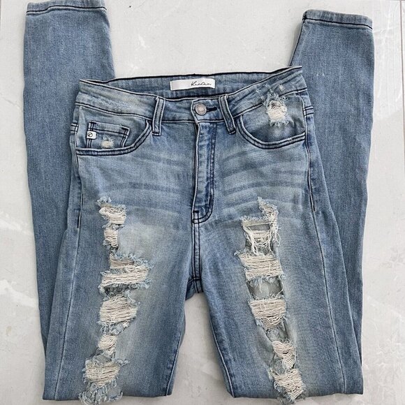 KanCan Distressed Skinny jeans Destroyed size 7/27 Light Wash Stretch - Picture 2 of 12